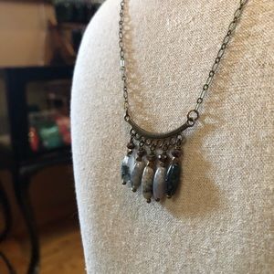 Moss Agate & Charcoal Crystal Necklace